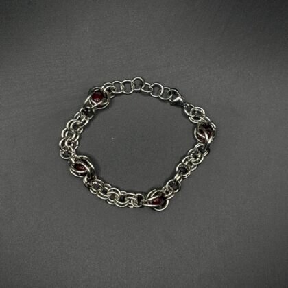 bracelet empire de perle argenté et rouge
