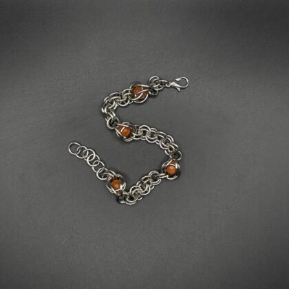 bracelet empire de perle argenté et orange